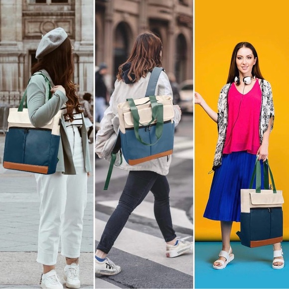 NEW Woman’s Convertible Daypack Laptop Backpack with USB Charging Port - Picture 3 of 6